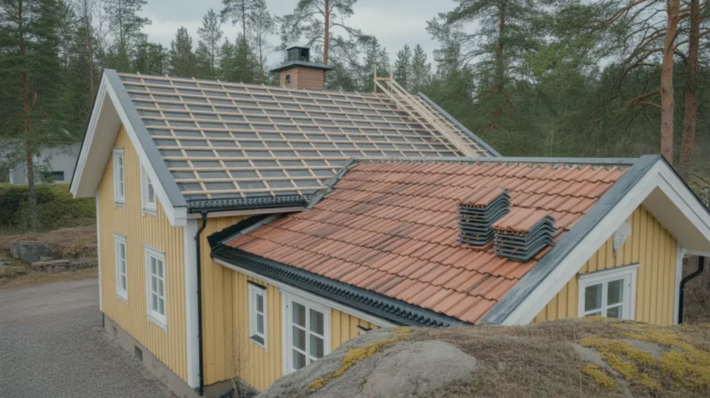 byte av takpapp l kt och pannor p villa i floda lerum