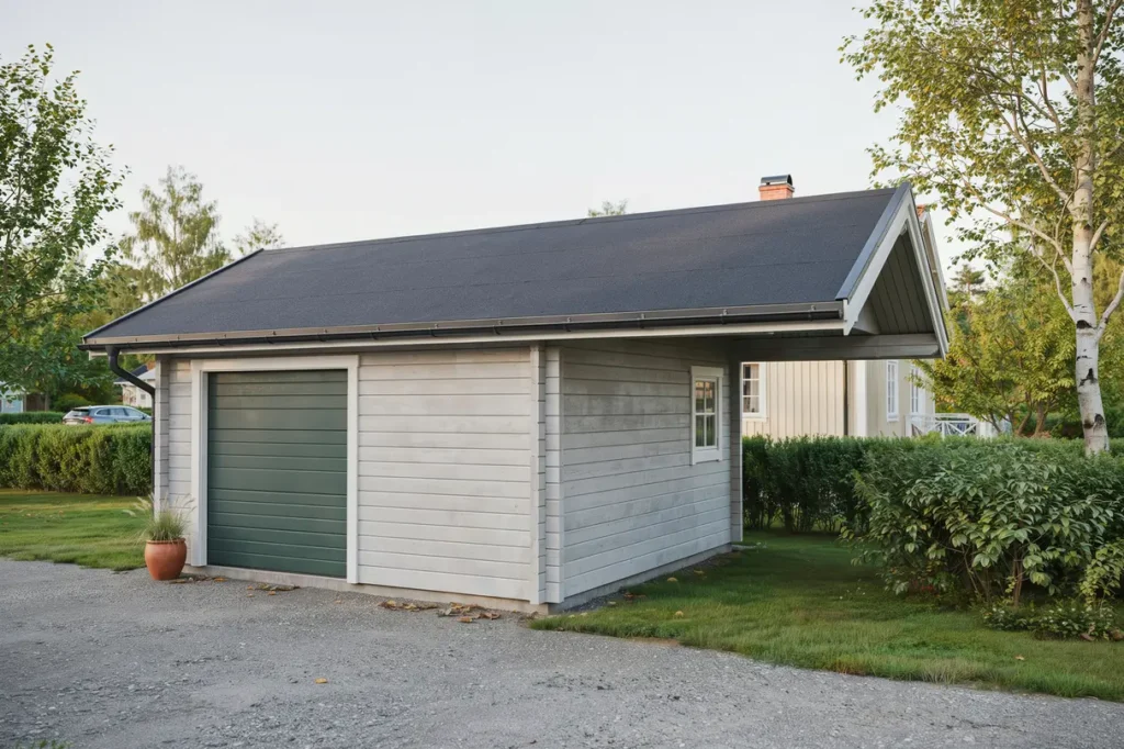 oml ggning av papptak p garage i floda lerum